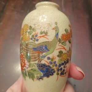 Ceramic Peacock Floral Porcelain Vase Small Japan Vintage